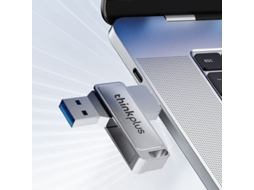 Pen drive Lenovo Thinkplus MU233 de 512 GB com conectores Tipo C e USB, velocidade de transferência de 160 MB/s e rotação.