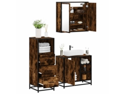 Vidaxl 3 Pcs Conjunto De Móveis Wc Madeira Processada Carvalho Fumado