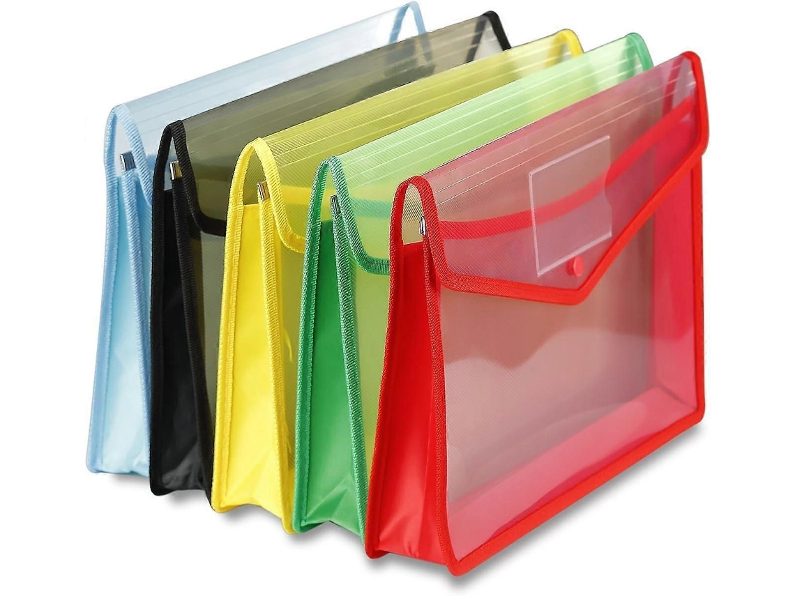 5 Pastas De Plástico A4 Com Botão, Envelopes Para Documentos, Uso Escolar E Escritório