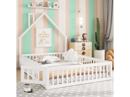 Cama Infantil 140x200 Cm Chaminé Latão Pinho Branco Minimalista Sem Colchão