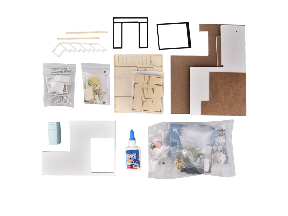Ats kit de Casa de Boneca Moderna em Madeira Diy, Miniatsura para Montar, Presente de Brinquedo