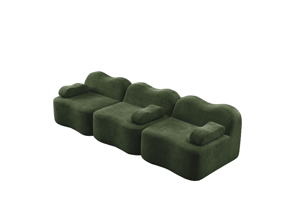 Sofá Modular Boneless 3 Lugares Em Espuma Densa 32d, Design Ondulado, Almofadas Móveis, Conforto Para Sala De Estar, Verde