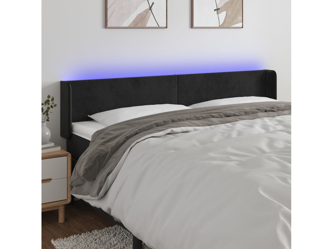 Vidaxl Cabeceira De Cama C/ Luzes Led Veludo 183x16x78/88 Cm Preto