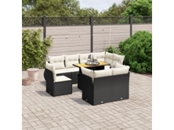 Vidaxl 9 Pcs Conjunto De Sofás P/ Jardim C/ Almofadões Vime Pe Preto