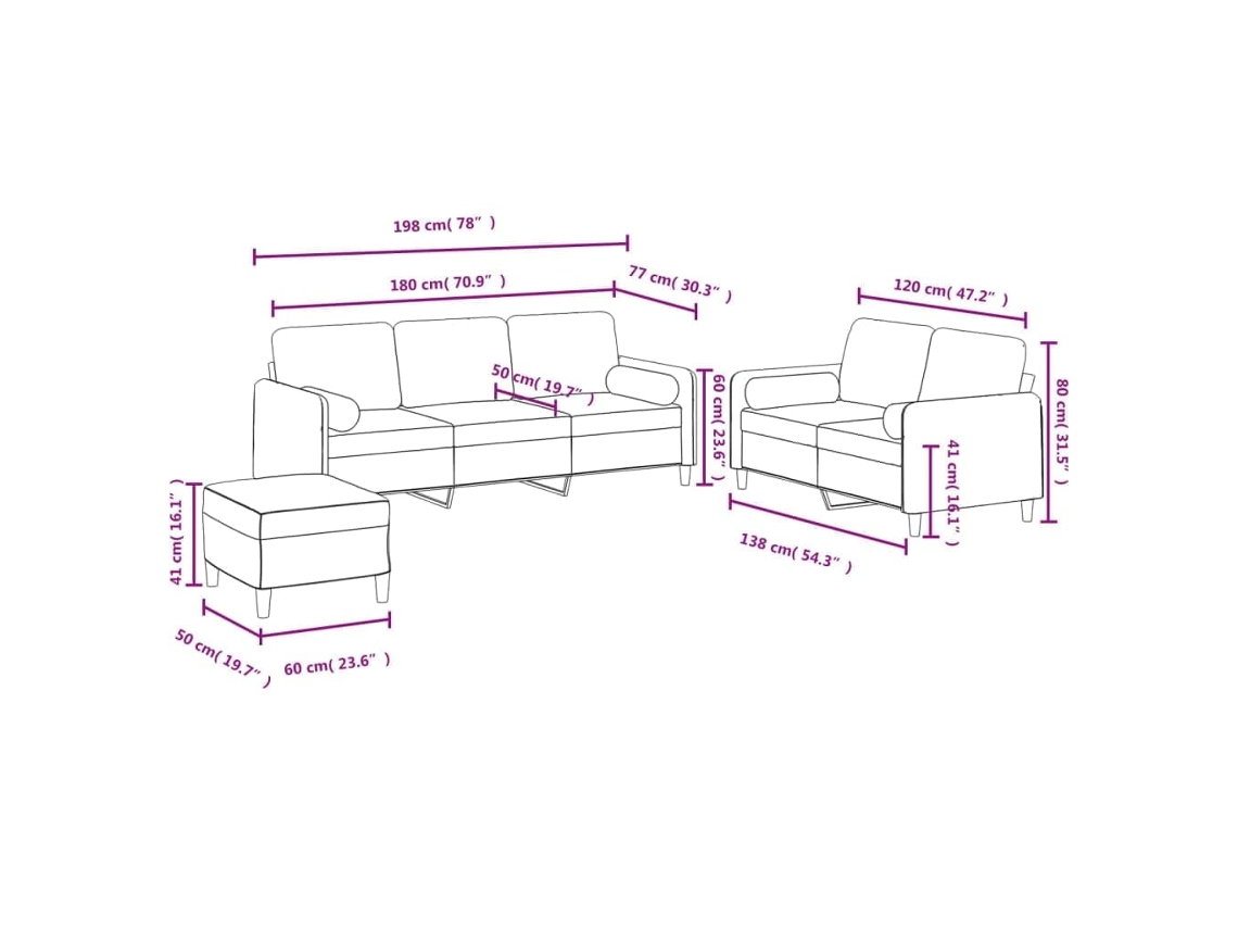 3 Pcs Conjunto de Sofás com Almofadas Veludo Rosa MAISON EXCLUSIVE