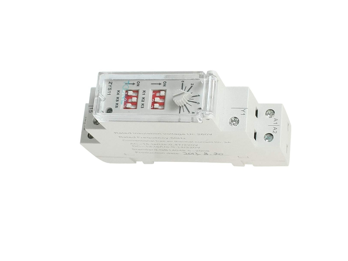 Temporizador Zys11 260v 3a 0,6s 100h para Trilho Din com Retardo e Interruptor Liga/desliga CHABERLU