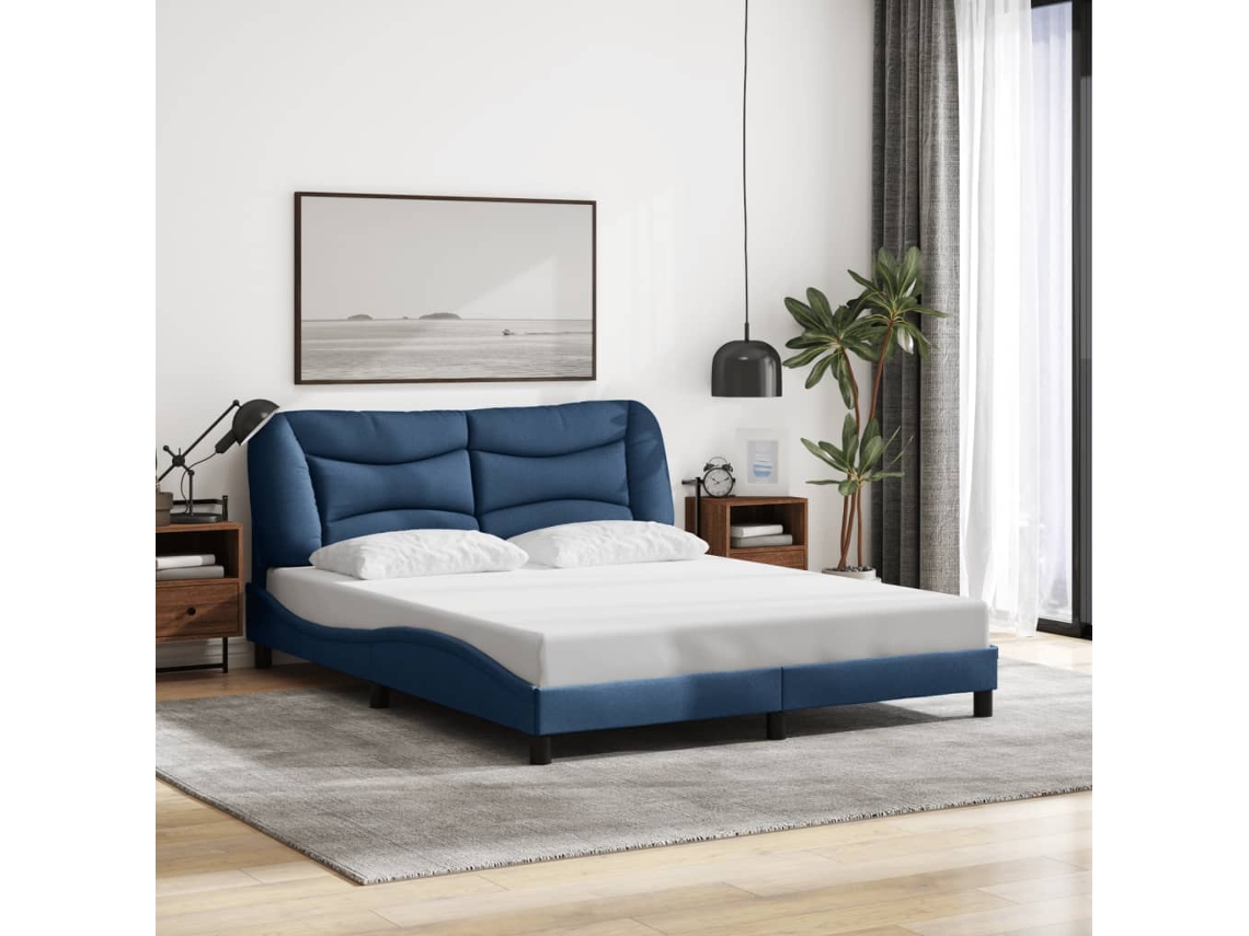 Estrutura De Cama Com Led Sem Colchão 160x200 Cm Tecido Azul