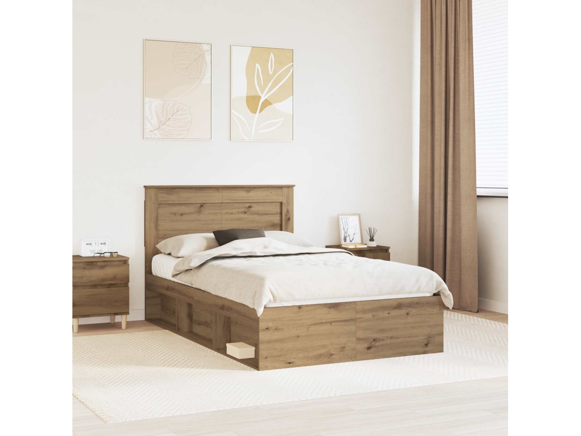 Vidaxl Estrutura Da Cama Com Cabeceira Carvalho Artesanal 120 X 190 Cm