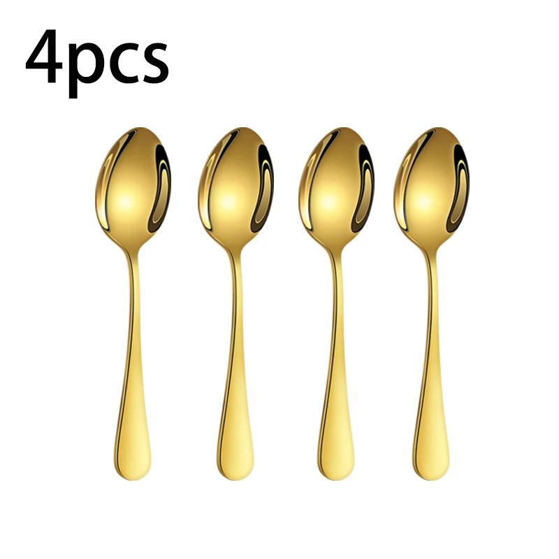 (4 Unidades) Colheres De Sobremesa Em Aço Inoxidável, Adequadas Para Restaurantes, Sorvetes, Bolos, Iogurtes E Outras Sobremesas.