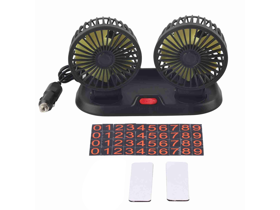 Ventilador Elétrico Carro 12v 360° Duas Cabeças Amarelo