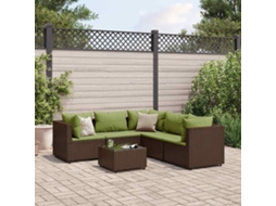 6 Pcs Conj. Lounge Jardim C/ Almofadões 6 Pcs Vime Pe Marrom Dkd Home Decor