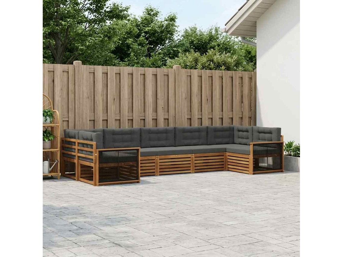 Vidaxl Conjunto De Sofás Para Exterior 7 Unid. Natural E Antracite