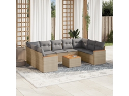 10 Pcs Conj. Sofás Jardim C/ Almofadões Vime Pe Bege Misturado Dkd Home Decor