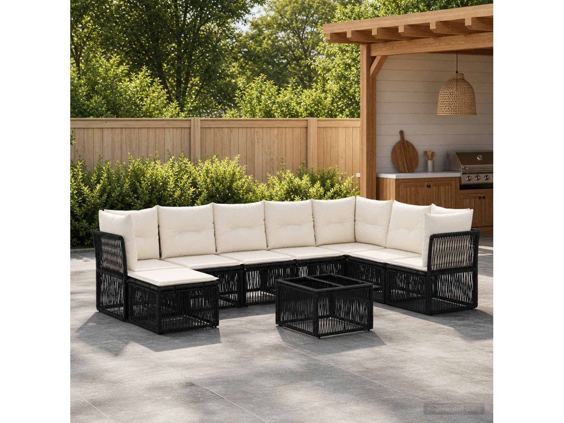 Vidaxl Conjunto De Sofá De Jardim 9 Unid. Preto Vime Pe