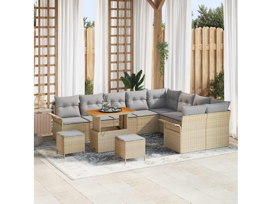 Vidaxl Conjunto De Sofá De Jardim 12 Unid. Bege Vime Pe