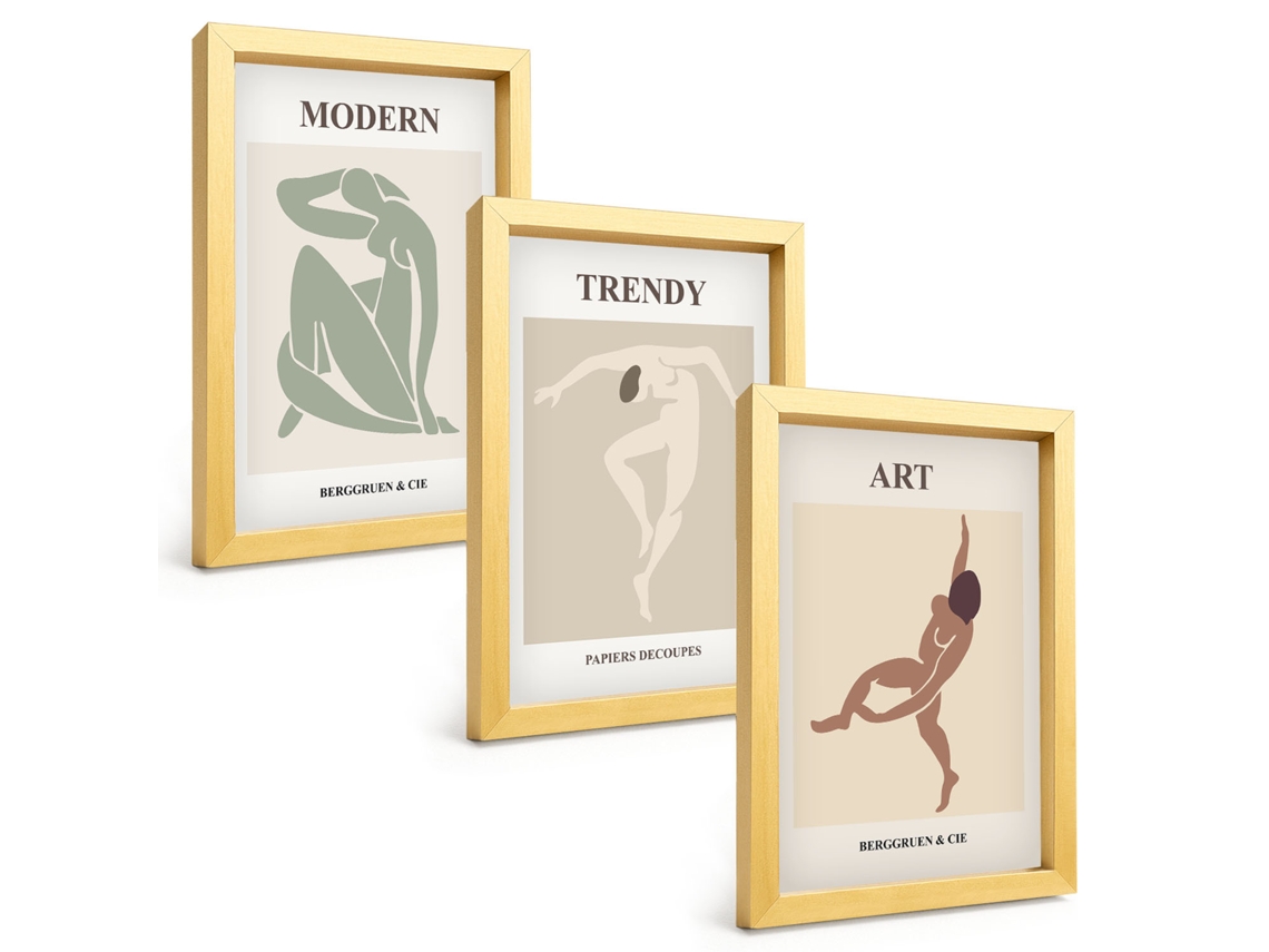 Um Conjunto De Imagens Decorativas Em Uma Moldurafiguras Elegantes Em Minimalismo Moldura Dourada Pinturas De Quarto Espelharte (3 Peças 20x30 Cm)