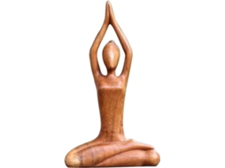Escultura de Yoga em Madeira com Figura Feminina em Meditação, 4 X 10 X 18 Cm Decoração Artística para Mesa, CHABERLU