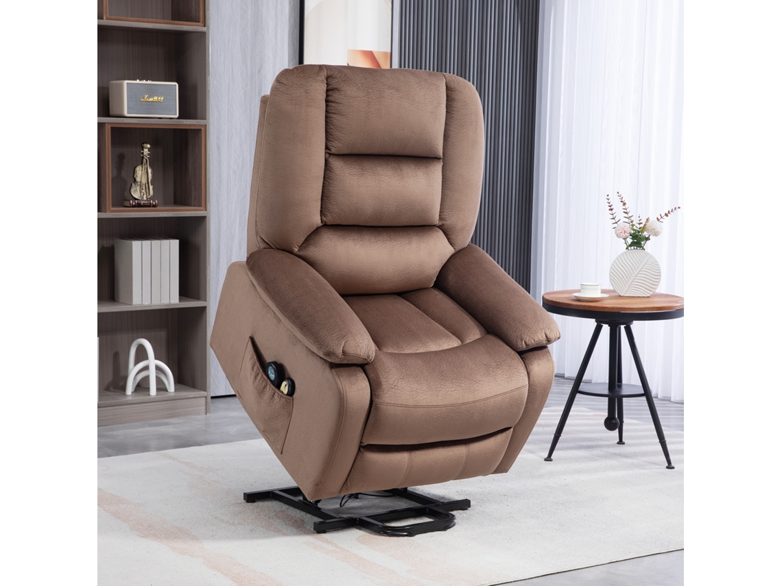 Poltrona Elevatória Elétrica Poltrona Relaxante Encosto Reclinável Com Apoio Para Os Pés Controles Remotos 90 X 93 X 110 Cm Marrom