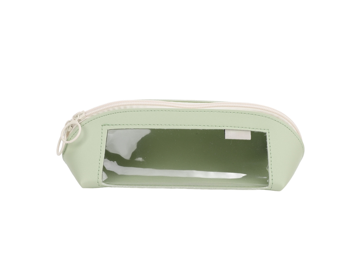 Estuche De Lápices Pu Cuero Transparente Estuche De Papelería Bonito Portátil Capacidad Grande Verde