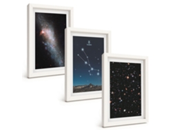 Galeria De Pinturas Na Parede Paisagens Espaciais, Estrelas De Touro Moldura Branca Quadros Para O Escritório Espelharte (3 Peças 20x30 Cm)