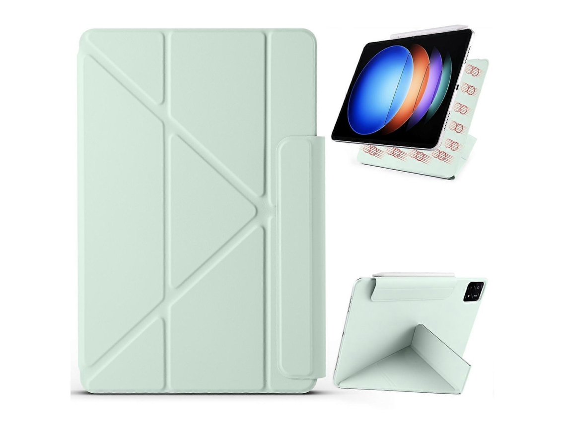 Capa Hengrongshen para Xiaomi Pad 6s Pro 12,4 polegadas, capa de couro sintético com suporte magnético e origami, verde claro