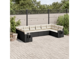 Vidaxl 10 Pcs Conjunto Sofás De Jardim C/ Almofadões Vime Pe Preto