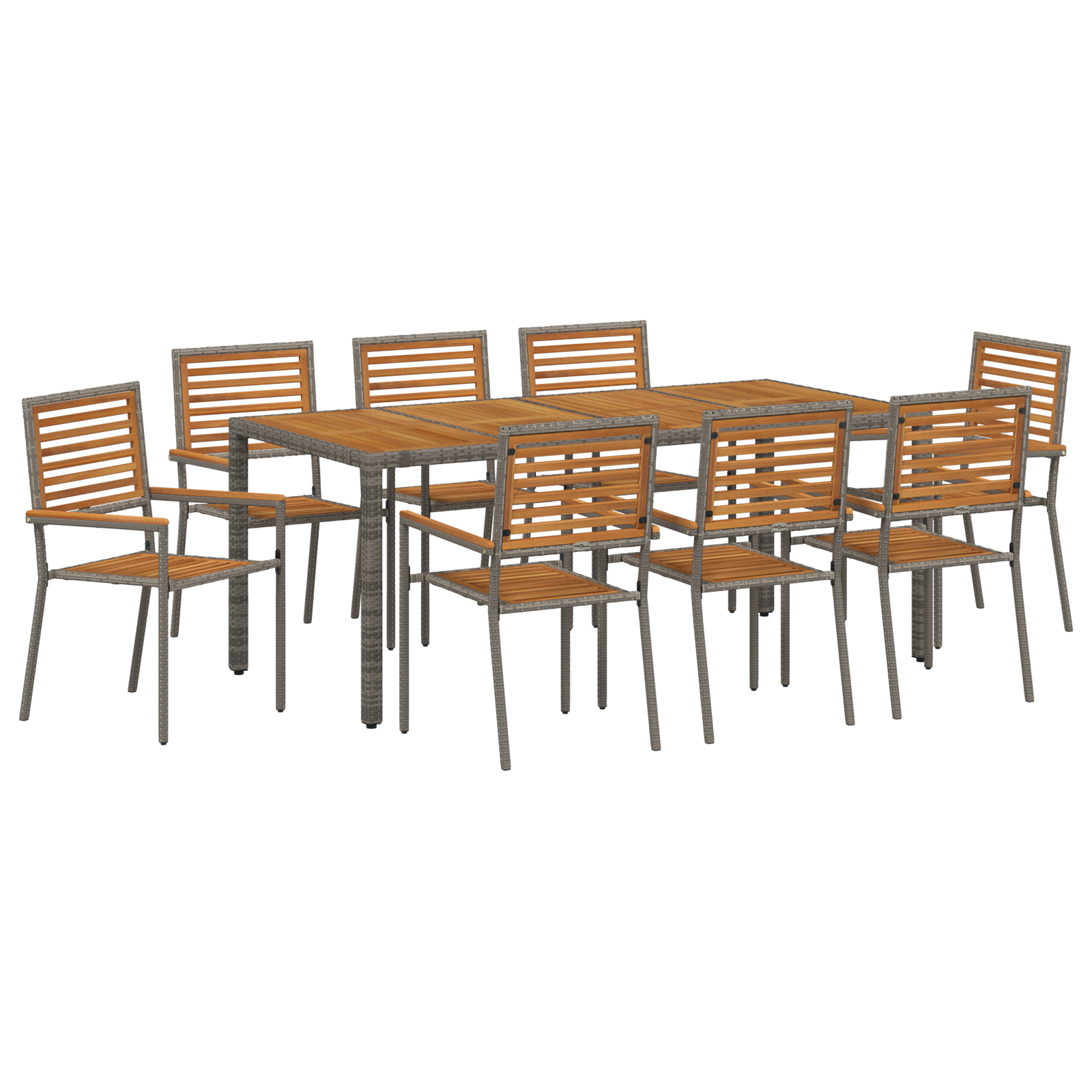 Conjunto 9 Conjunto De Jantar Para Jardim Vidaxl Cinzento Vime Pe (190 X 90 X 75 Cm)