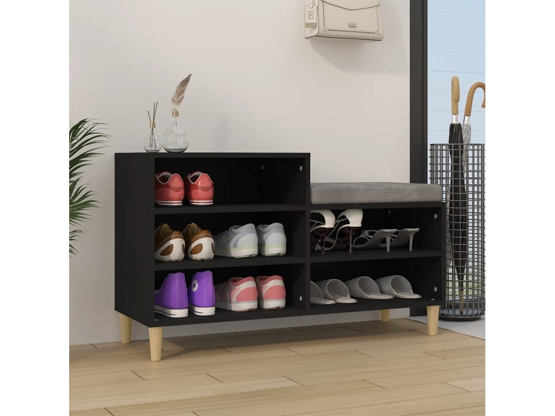 Vidaxl Sapateira 102x36x60 Cm Derivados De Madeira Preto