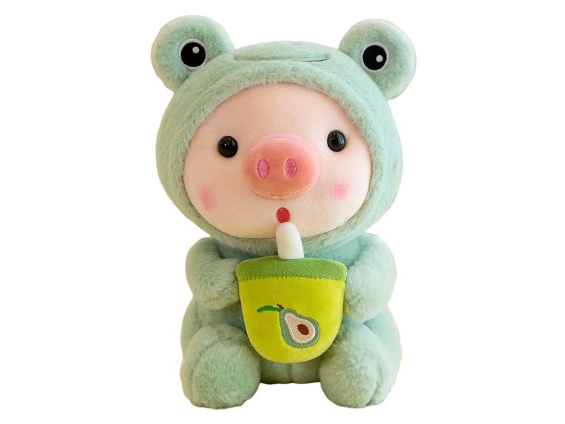 Mali boneca Pelúcia Porco com Copo de Chá de Leite Macia Soft Brinquedo Decorativo 9.8polegadas