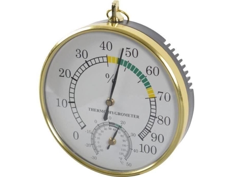 Termômetro Higrômetro Bimetálico Stil D.100 Amarelo Indica A Temperatura Jardim E Casa