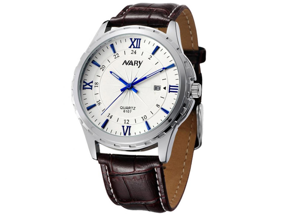 Reloj De Pulsera De Aleación Con Esfera Redonda Correa De Cuero Quartz Para Hombres