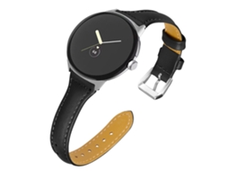 Bracelete de Couro Genuíno Liberação Rápida 20Mm com Conector Prateado para Google Pixel Watch Preto