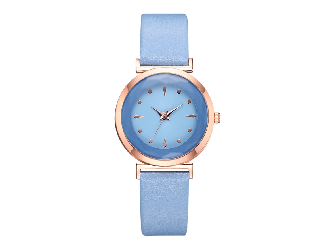 Relógio de Pulso Feminino Casual de Quartzo com Pulseira de Pu Azul Céu