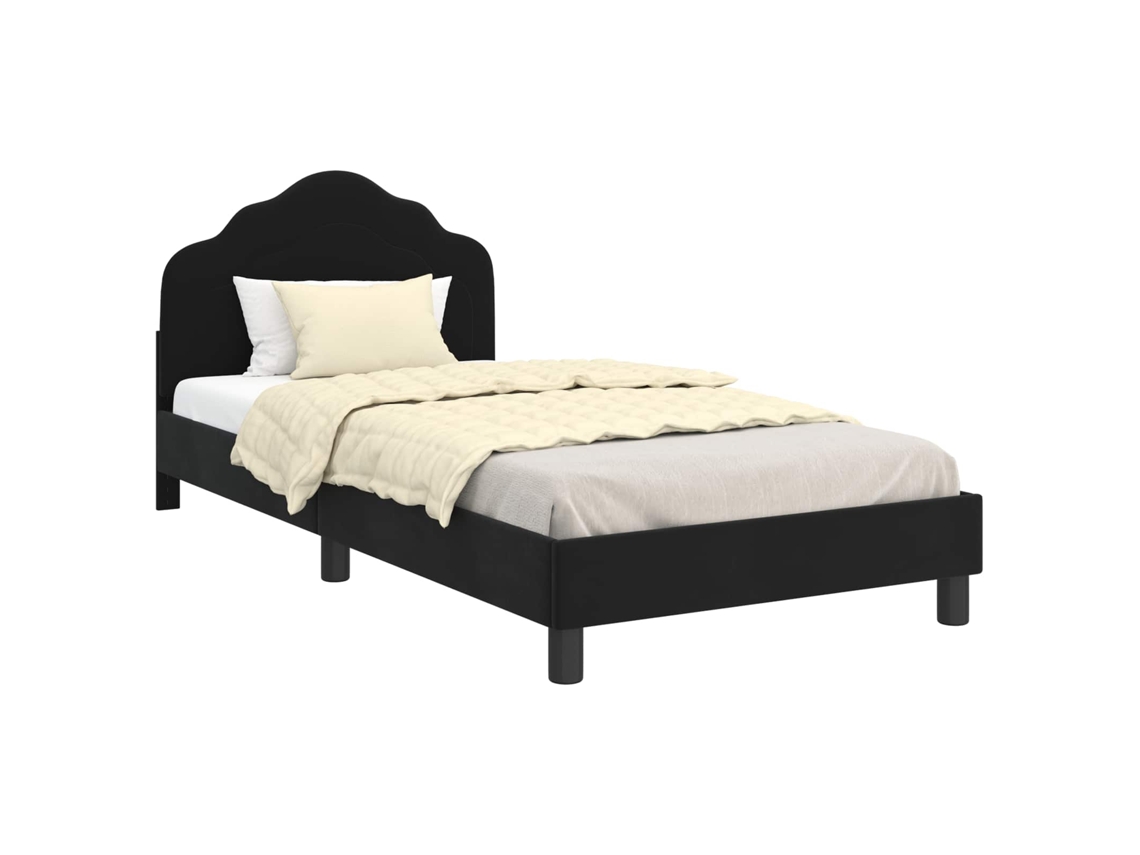Cama De Solteiro | Camas Para Quarto | Estrutura De Cama Infantil Com Cabeceira Preto 90 X 190 Cm