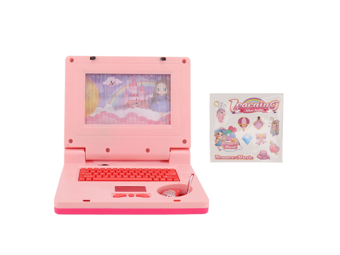 Primerox laptop Educativo para Crianças com Led Música Mouse Brinquedo de Aprendizagem Infantil Rosa