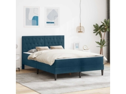 Vidaxl Estrutura De Cama Com Colchão Azul 140 X 190 Cm Veludo