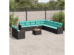Vidaxl Conjunto De Sofá De Jardim Com 12 Peças E Almofadas Em Rattan Sintético Preto