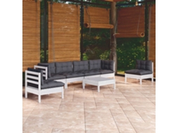 7 Pcs Conjunto Lounge De Jardim C/ Almofadões Pinho Maciço Dkd Home Decor