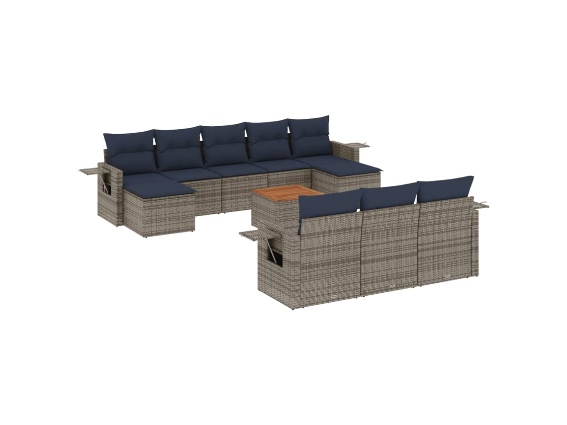 Conjunto de Sofá de Jardim, 11 Peças, Almofadas, Rattan Cinza MAISON EXCLUSIVE