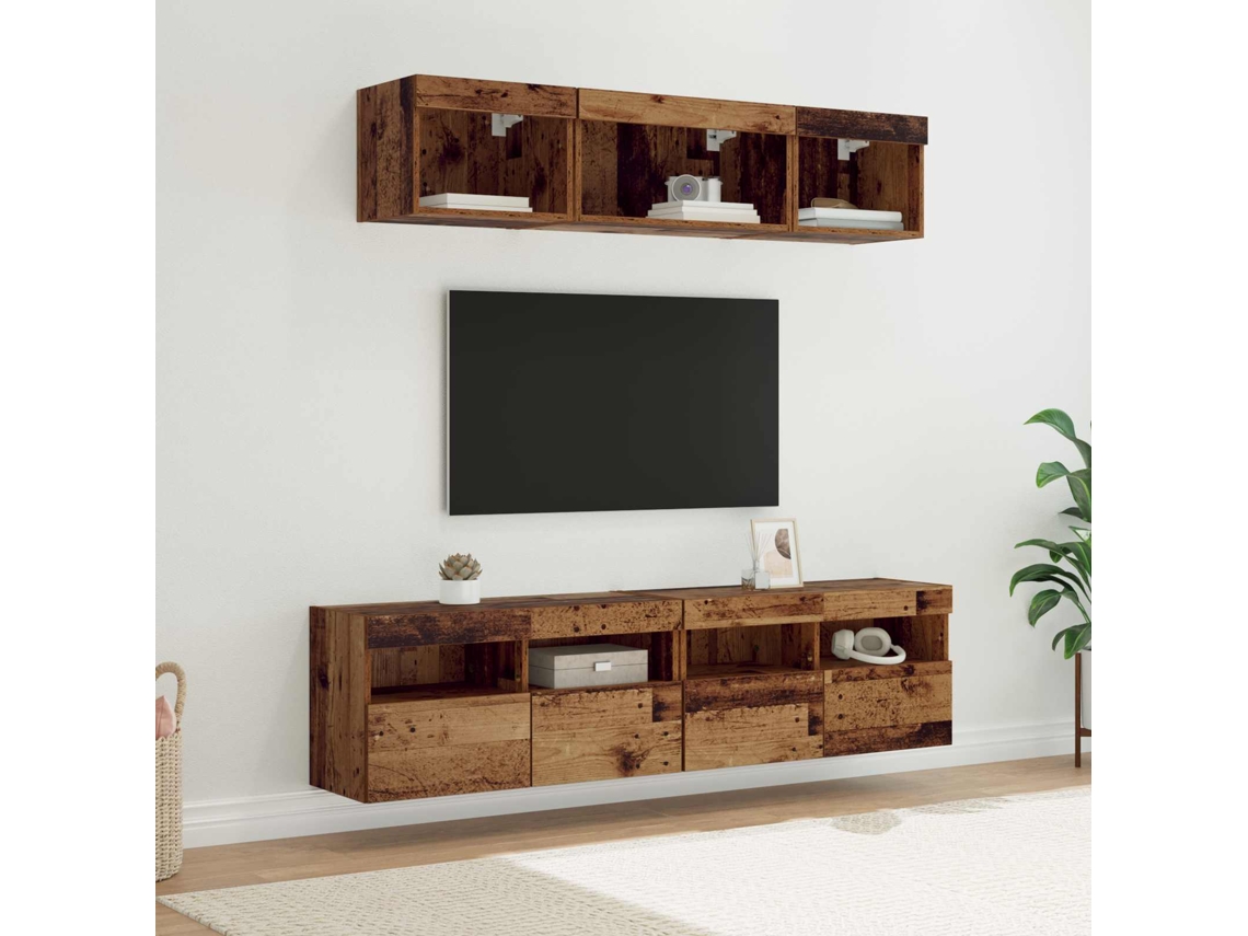 Vidaxl Unidades De Tv De Parede Com Led 5 Unid. Madeira Antiga