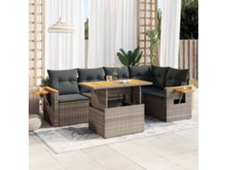 Vidaxl 6 Pcs Conjunto Sofás Jardim Com Almofadões Pe/acácia Cinzento