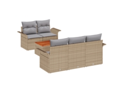 Conjunto 6 Móveis Para Exterior Vidaxl Bege Vime Pe (196 X 62 X 69 Cm)