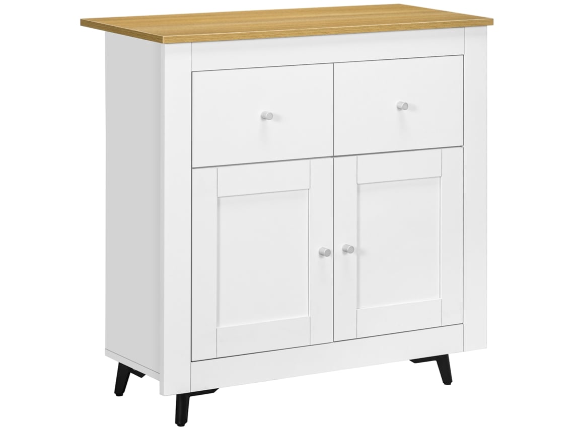 Aparador Melamina de Madeira Cor Branco e Madeira 78x35x80 cm Homcom