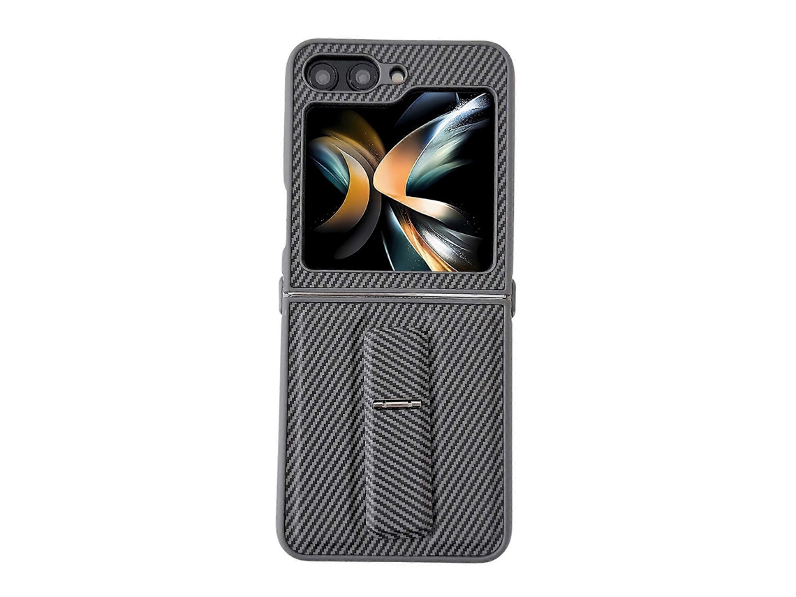 Capa De Celular Dobrável De Couro Com Fibra De Carbono E Suporte