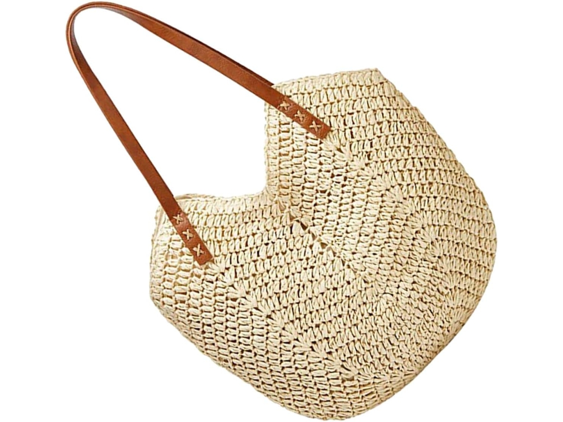 Bolsa De Ombro Feminina Ciieeo, Leve E Espaçosa, Em Palha Trançada, Bege, Ideal Para Praia E Férias.