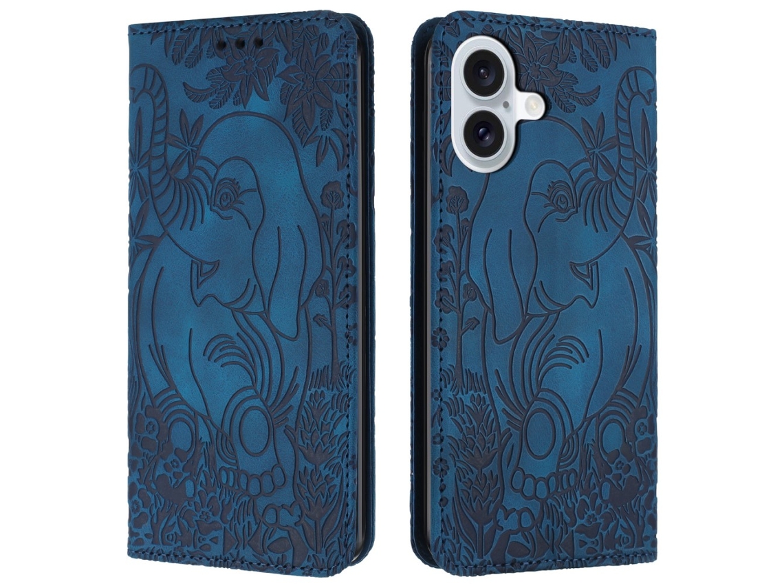 Capa Em Couro Pu, Para Apple Iphone 16 - Azul