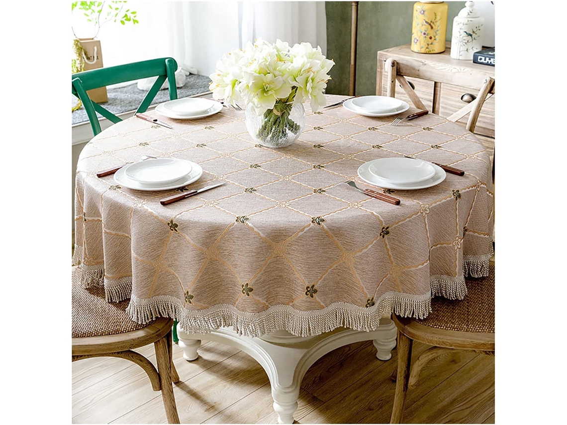 Toalha De Mesa Redonda, Capa De Mesa De Algodão E Linho, Nórdica, Macia, Lavável, Antiderrapante, Macia Para Cozinha, Festa, Sala De Jantar, Mesa De