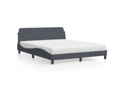 Cama Com Colchão 160x200 Cm Veludo Cinzento-escuro