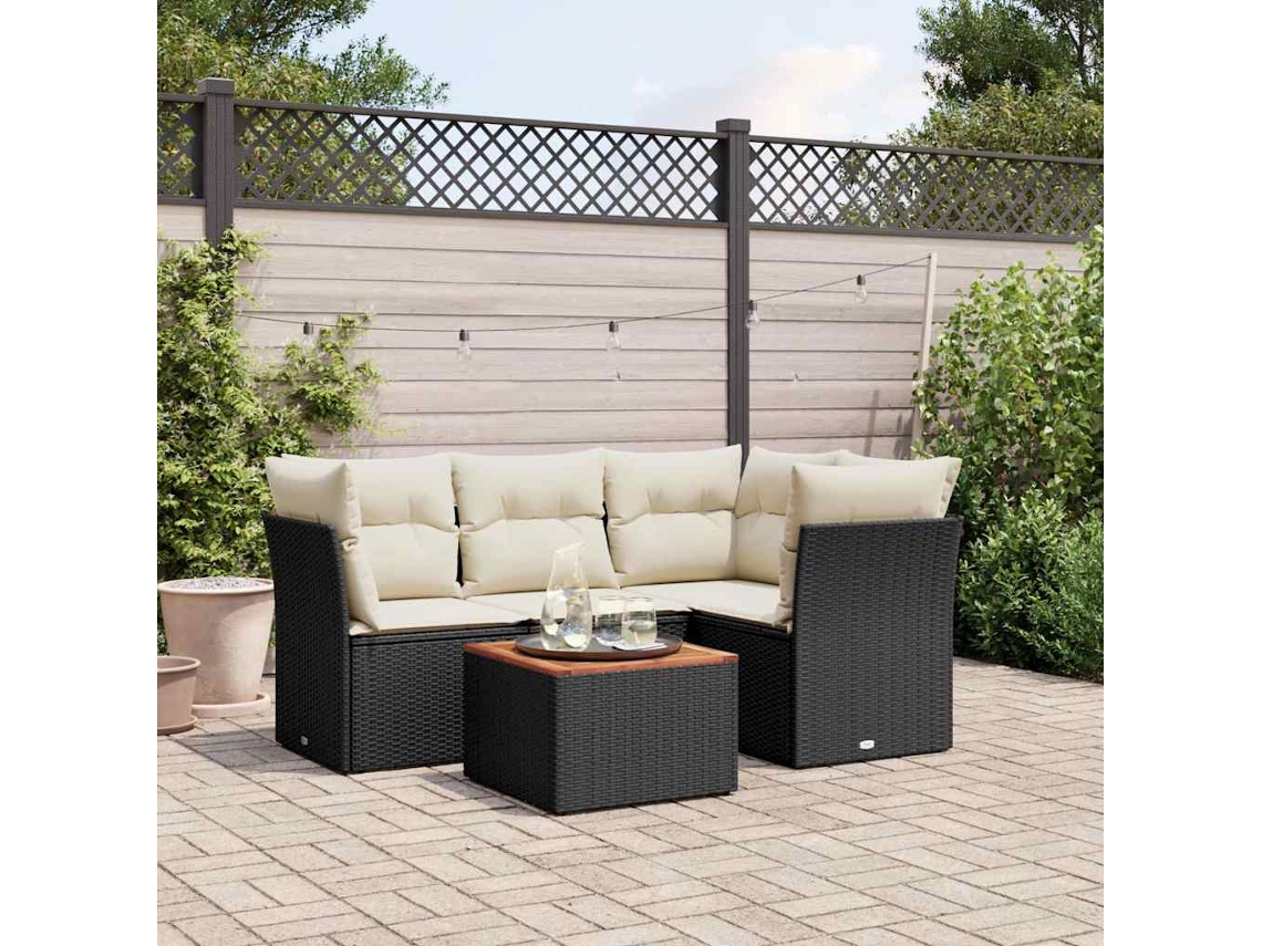 Vidaxl 5 Pcs Conjunto Sofás De Jardim Com Almofadões Vime Pe Preto
