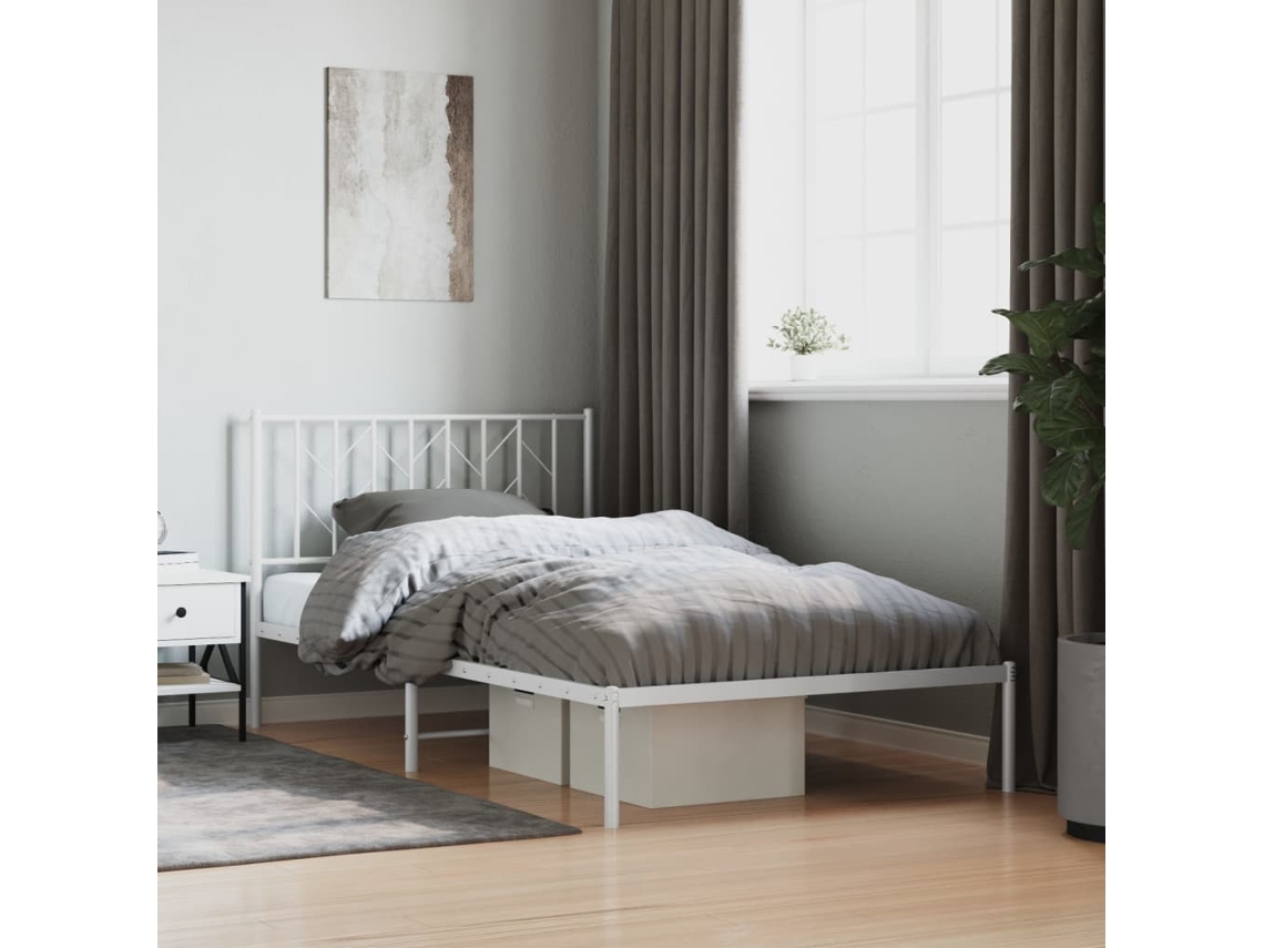 Vidaxl Estrutura De Cama Em Metal Com Cabeceira 107x203 Cm Branco